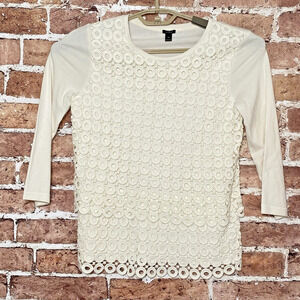 J Crew Blouse‎ Womens Extra Small Cream Ivory 3/4 Sleeve Top